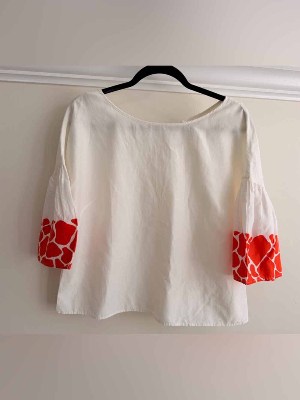 Marie Oliver White Blouse with Red Printed Sleeves